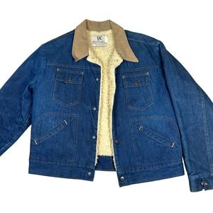 Vintage Mens Denim Sherpa Lined Western Jacket Cowboy‎ trucker winter insulated
